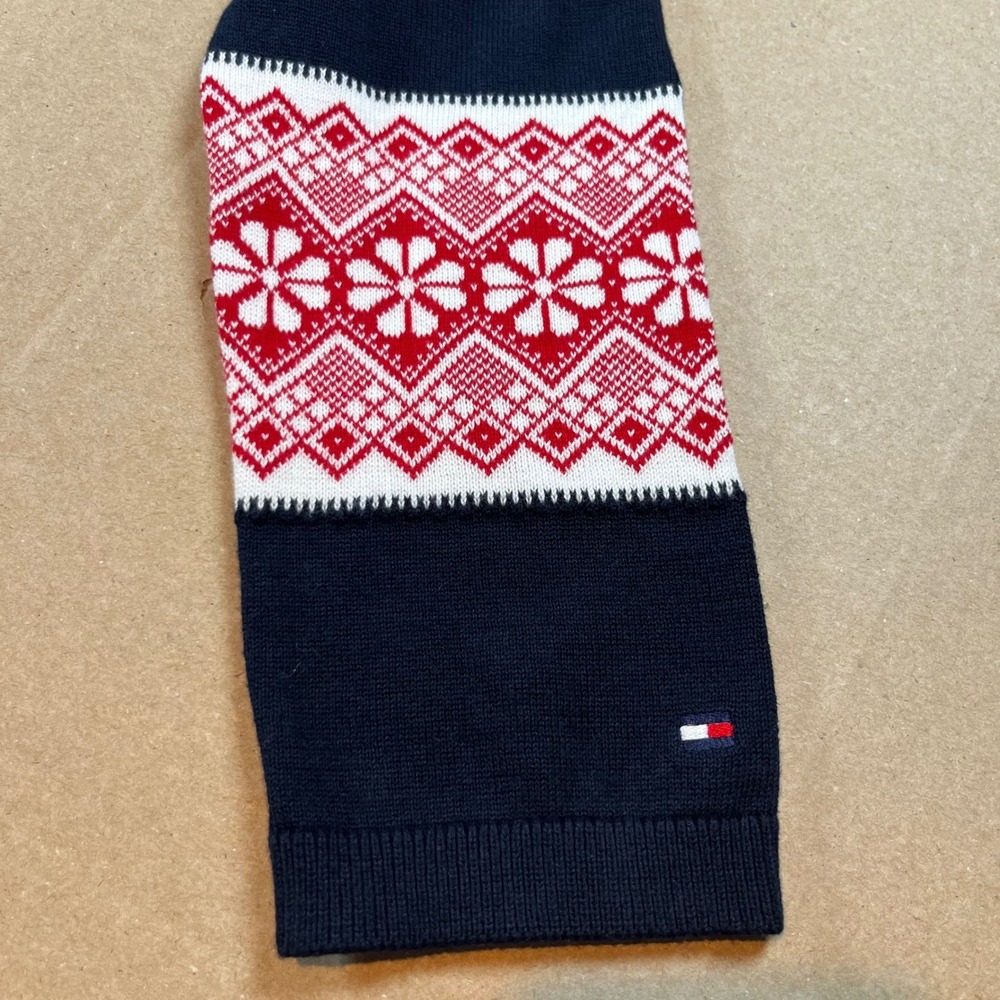 Tommy Hilfiger Womens Small Navy Blue Fair Isle Cotton V-Neck Sweater Christmas - Picture 3 of 10